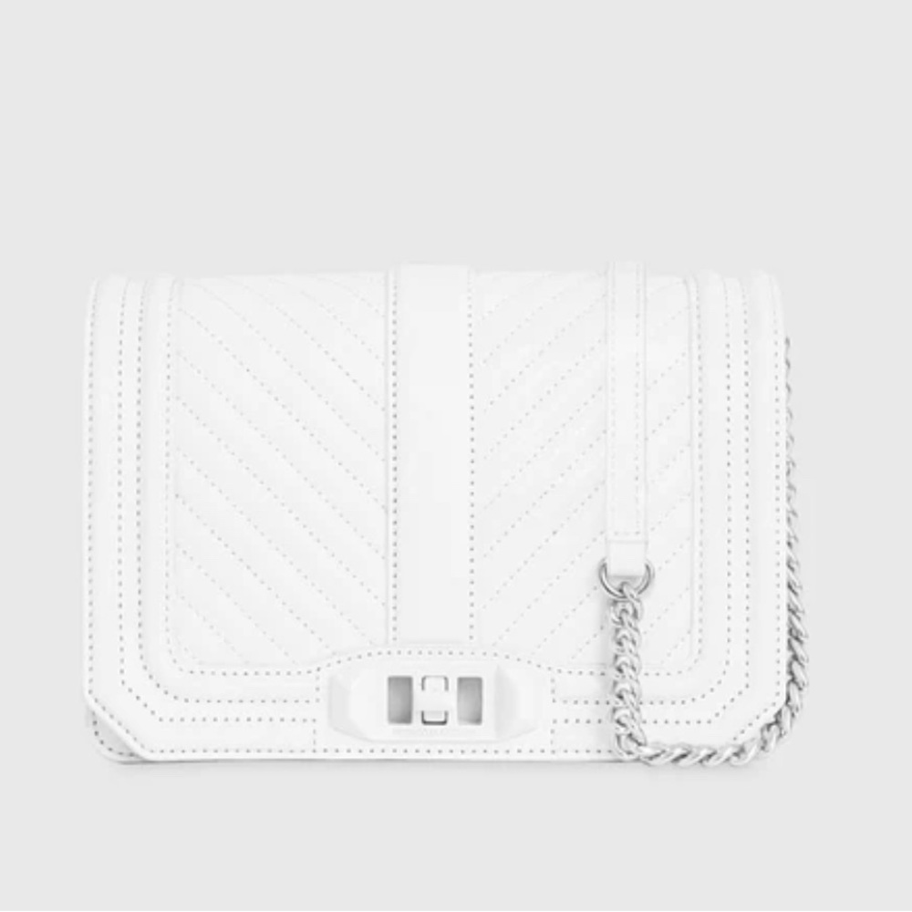 White Rebecca Minkoff quilted chevron crossbody, worn 4 times